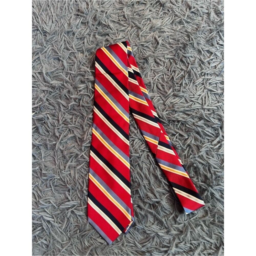 Peter Millar Red Striped Silk Tie Hand Folded